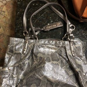 B makowsky silver snakeskin tote bag